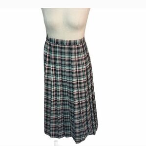 Vintage Wool Pink and Mint Pleated Plaid Skirt Size 10